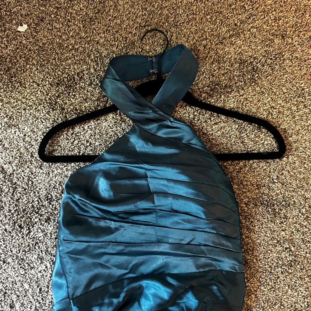 Teal Halter Satin Maxi Dress